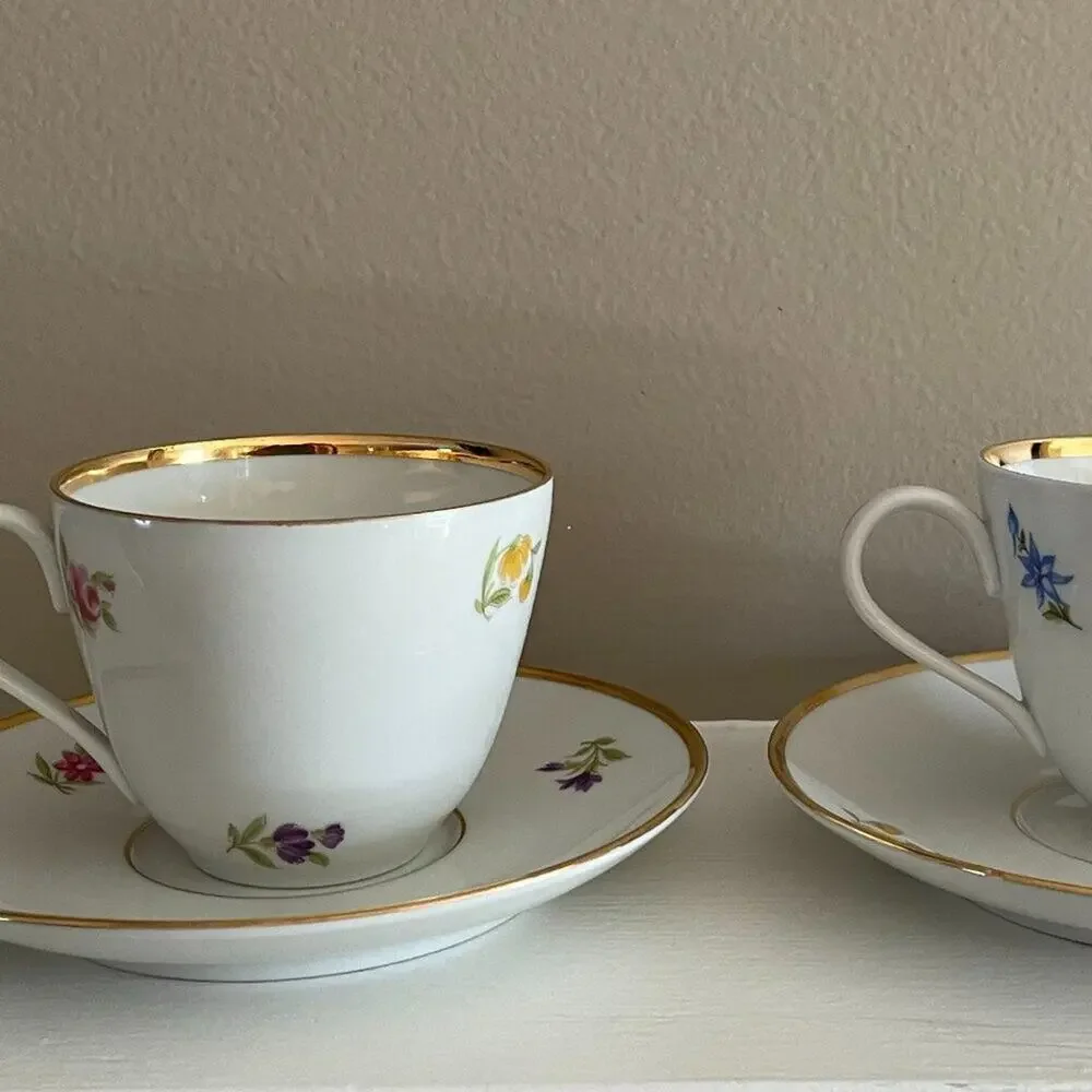 VTG Danmark Lyngby Teacup & Saucer, Bedstefar/Bedstemor, Floral, Gold, Danish